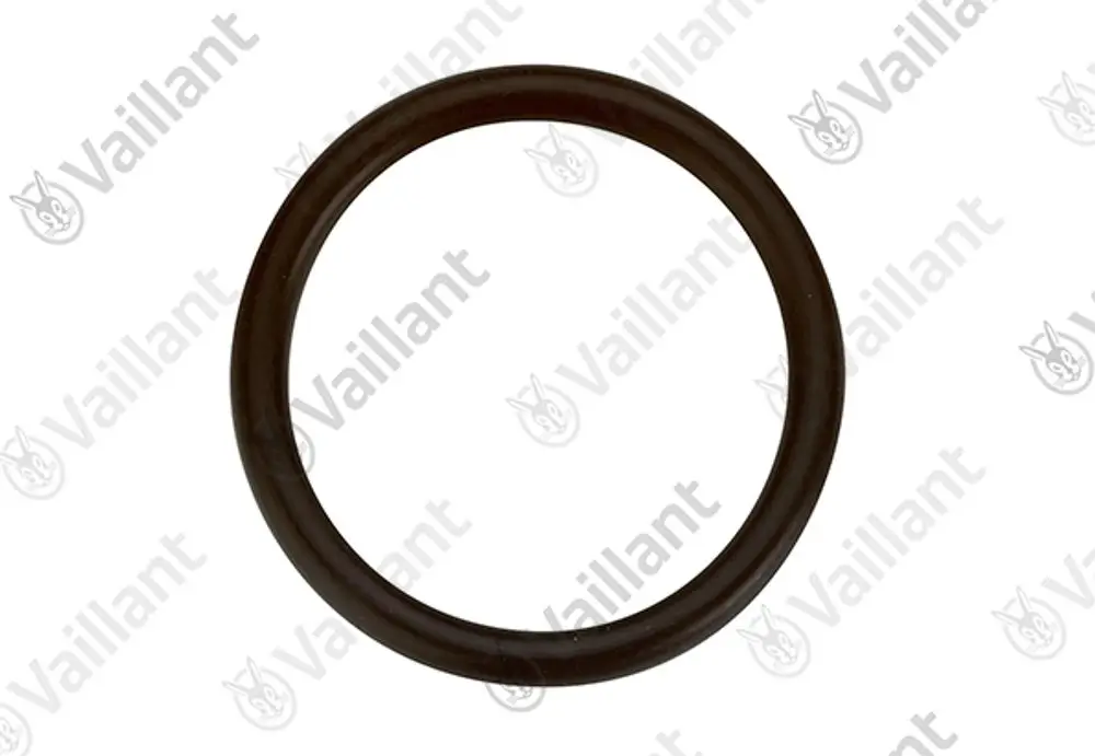 Schwarzer O-Ring auf weißem Hintergrund, geeignet für Vaillant Produkte. Rund, gleichmäßige Form, zur Verwendung in Dichtungen oder Verbindungselementen.